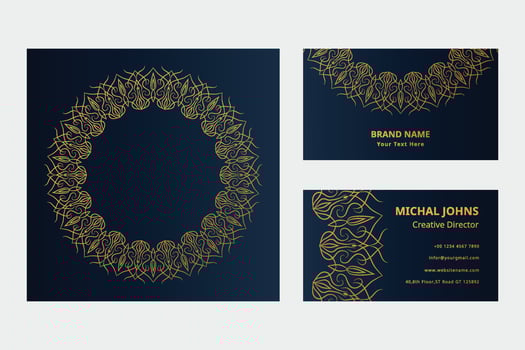 Gold business cards with flower oriental mandala pro vector