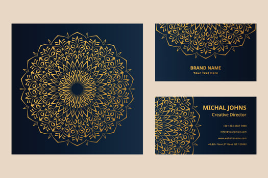Gold business cards with flower oriental mandala pro vector