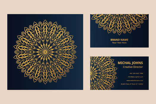 Gold business cards with flower oriental mandala pro vector