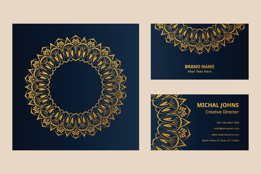 Gold business cards with flower oriental mandala pro vector