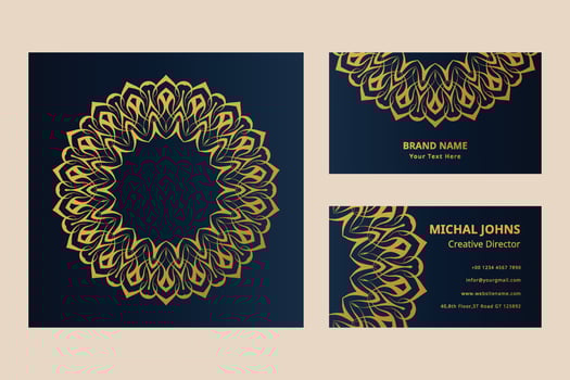 Gold business cards with flower oriental mandala pro vector