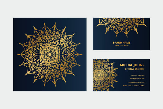Gold business cards with flower oriental mandala pro vector