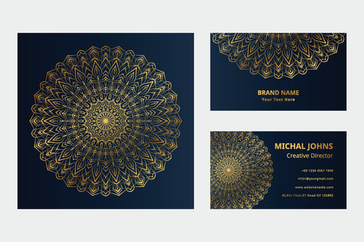 Gold business cards with flower oriental mandala pro vector