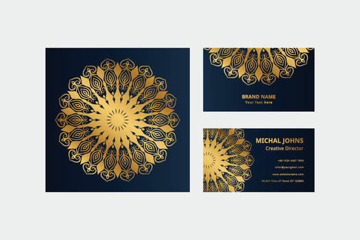 Gold business cards with flower oriental mandala pro vector