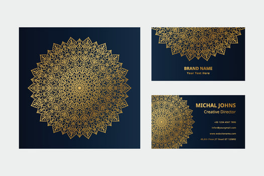 Gold business cards with flower oriental mandala pro vector