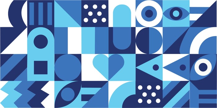 Abstract geometric pattern background in blue trendy style. Mosaic shape with full page ornament vector