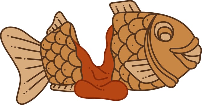 Taiyaki single doodle6. Cute Asian sweet stuffed fish. Cartoon color vector illustration.