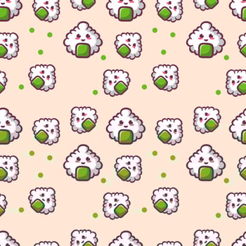 Cute Kawaii Onigiri Seamless Pattern vector