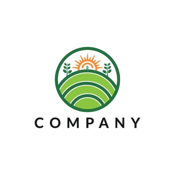 Natural Growing logo, Green Leaf Growing Plant Modern Agriculture, Growing up natural farm, Farm logo,  Organic product Sun and green field logo template vector
