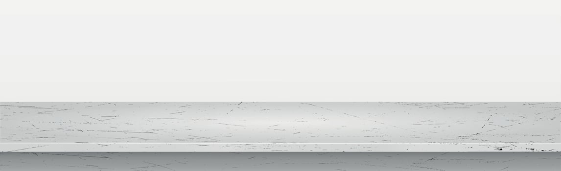 Gray concrete stone countertop on white panoramic background, promotional web template - Vector