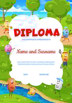Kids diploma with vitamin sportsman character vector