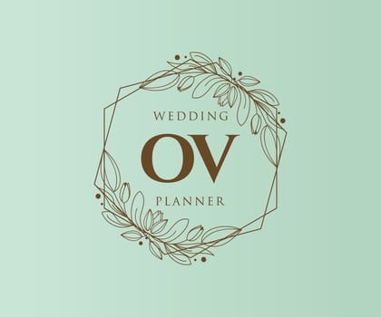 OV Initials letter Wedding monogram logos collection, hand drawn modern minimalistic and floral templates for Invitation cards, Save the Date, elegant identity for restaurant, boutique, cafe in vector
