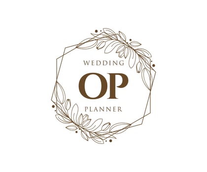 OP Initials letter Wedding monogram logos collection, hand drawn modern minimalistic and floral templates for Invitation cards, Save the Date, elegant identity for restaurant, boutique, cafe in vector