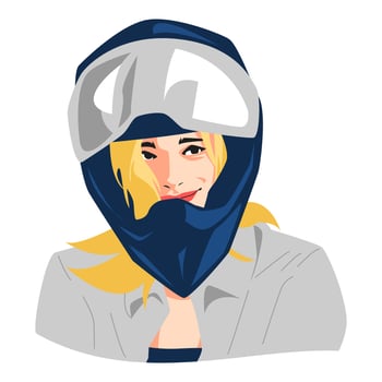 portrait of beautiful blonde hair girl wearing a motorcycle helmet. smile. suitable for motorbike lovers, avatar for social media. print, poster, sticker, etc. flat vector illustration.