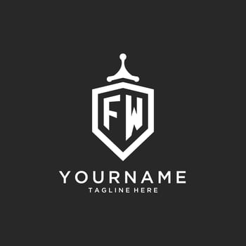 FW monogram logo initial with shield guard shape design vector