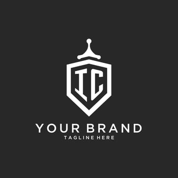 IC monogram logo initial with shield guard shape design vector