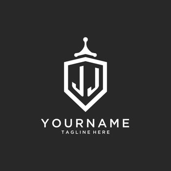 JJ monogram logo initial with shield guard shape design vector