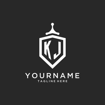 KJ monogram logo initial with shield guard shape design vector