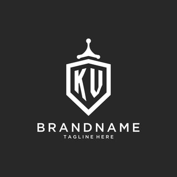 KV monogram logo initial with shield guard shape design vector