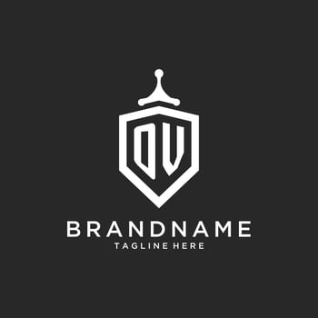 OV monogram logo initial with shield guard shape design vector