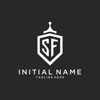 SF monogram logo initial with shield guard shape design vector