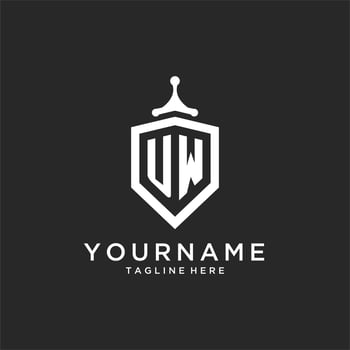 UW monogram logo initial with shield guard shape design vector