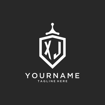 XJ monogram logo initial with shield guard shape design vector