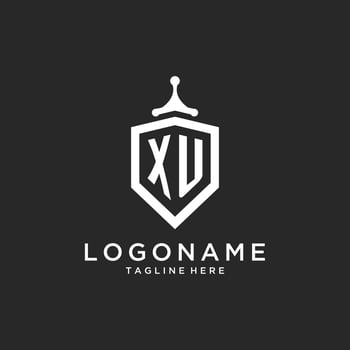 XU monogram logo initial with shield guard shape design vector