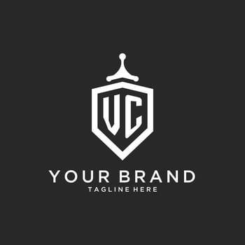 VC monogram logo initial with shield guard shape design vector