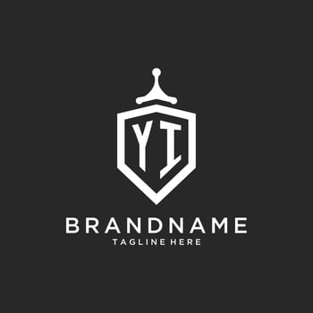 YI monogram logo initial with shield guard shape design vector
