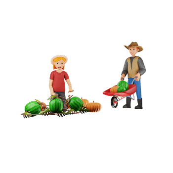 Man And Woman Farmers Pick Harvest 3D Character Illustration png