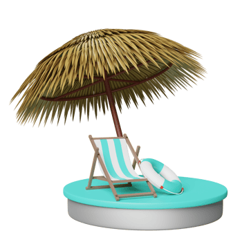 cylinder stage podium with beach chair, palm leaf, umbrella, lifebuoy isolated. shopping summer sale, summer travel concept, 3d illustration or 3d render png
