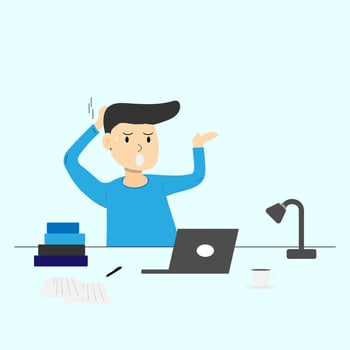 Businessman at working table feels confused and serious about his job,Male employee sit working concept vector