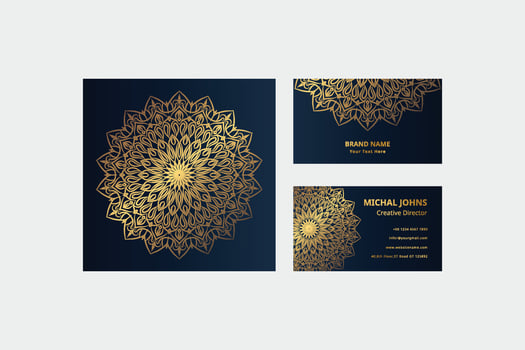 Gold business cards with flower oriental mandala pro vector