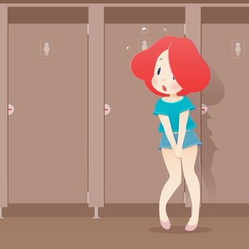 Woman wants to go to the bathroom because of urination vector