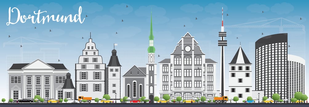 Dortmund Skyline with Gray Buildings and Blue Sky. vector