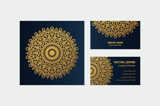 Gold business cards with flower oriental mandala pro vector