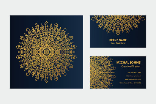 Gold business cards with flower oriental mandala pro vector