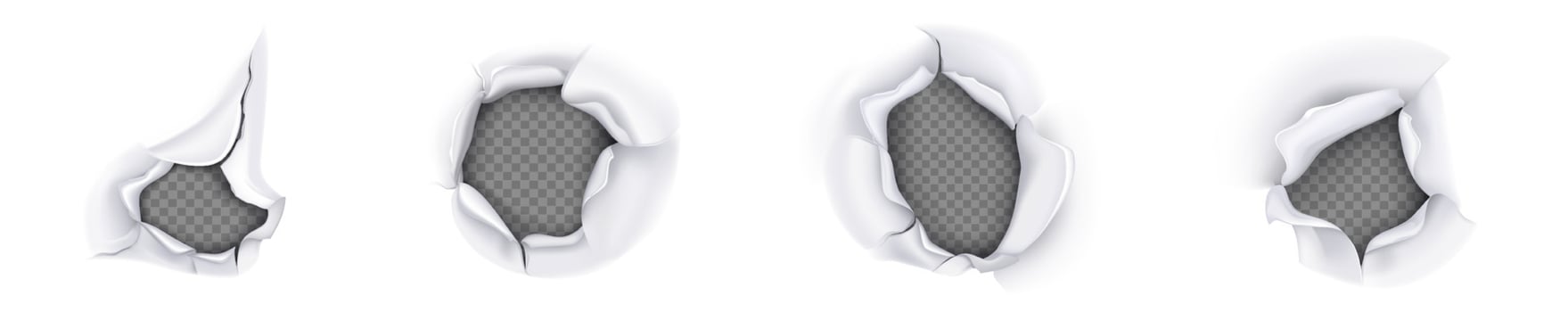 Holes in paper, pages with torn curve edges set vector