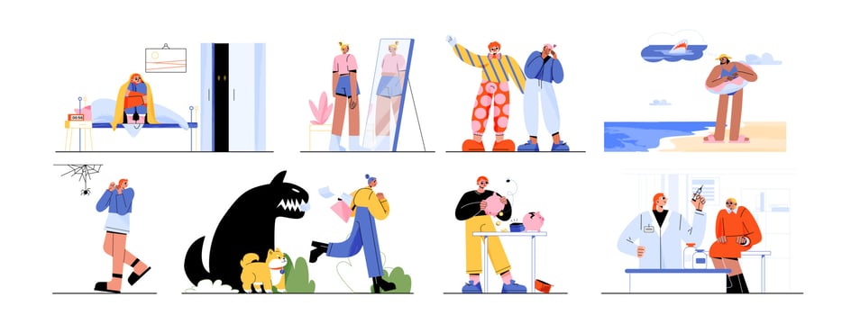 Characters with phobias, psychological problems vector