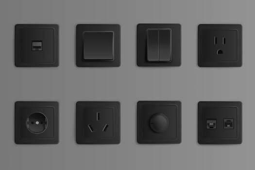 Electric sockets and switches on wall vector
