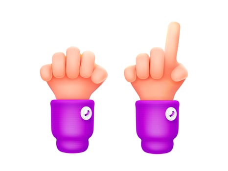 3d render, count fingers, hands showing number one vector