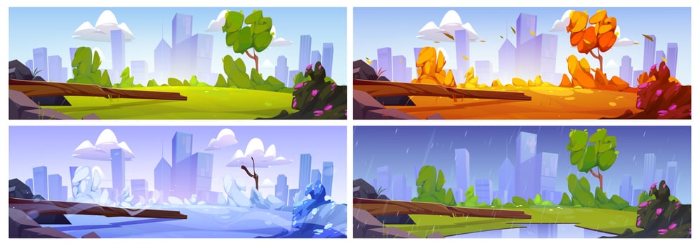 City park at summer, spring, autumn, winter season vector