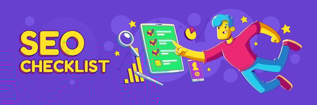 Seo checklist banner of marketing audit list vector