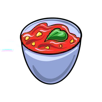 Salsa tomato ketchup in bowl isolated icon. Vector plate with tomato hot chili spicy snack. Sauce-boat portion, bbq catchup. Food condiment sour sweet sauce on plate