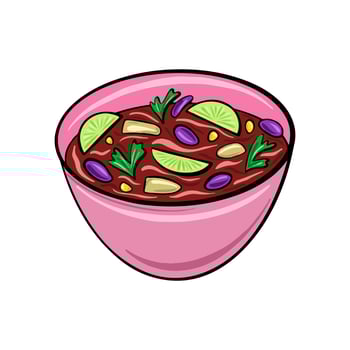 Vector illustration Mexican soup with lime and chili in a cute cartoon style. Traditional Mexican dish.
