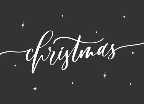 Christmas vector brush lettering. Hand drawn modern brush calligraphy on black background. Christmas vector ink illustration. Creative typography for Holiday greeting cards, banner.