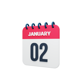 January Realistic Calendar Icon 3D Illustration Date January 02 png