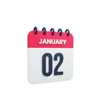 January Realistic Calendar Icon 3D Illustration Date January 02 png