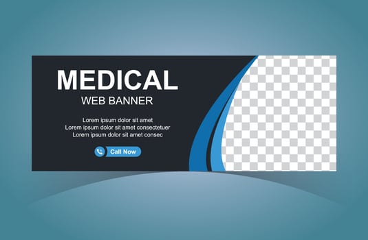 Medical Web Banner Design Template With  Black Background. Social Media Medical Cover Design. vector